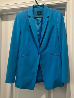 Worthington Women's Blue Single-Button Blazer Medium Business Shoulder Pads